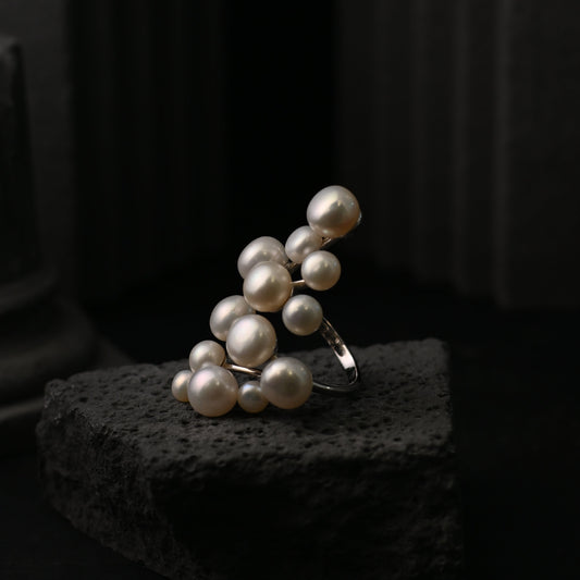 The Aurelia Cluster / Architectural Multi-Level Pearl Statement Ring