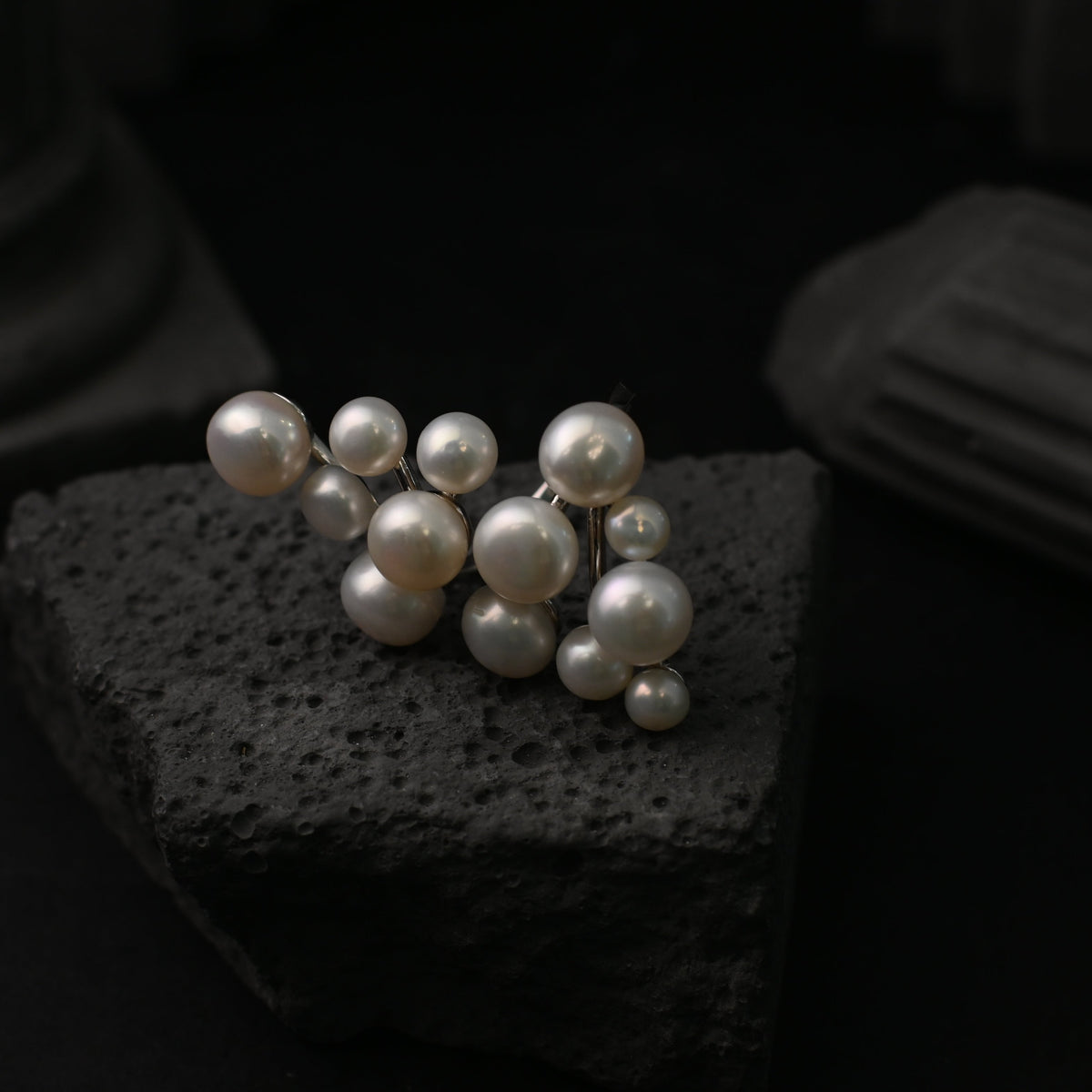 The Aurelia Cluster / Architectural Multi-Level Pearl Statement Ring
