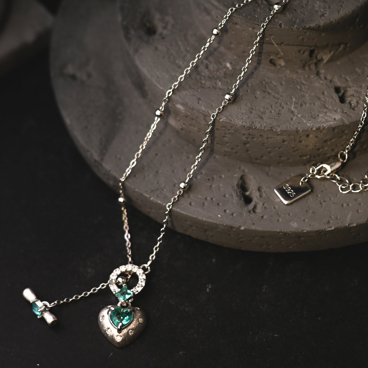 The Sparkling Aquamarine Heart Toggle Necklace