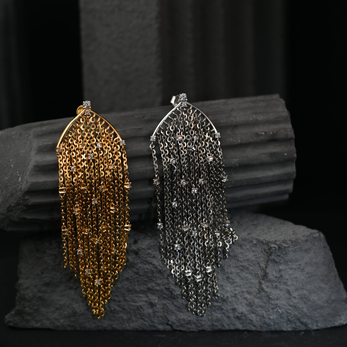 The Aurelia Diamond Fringe Mesh Earrings (22K Gold)
