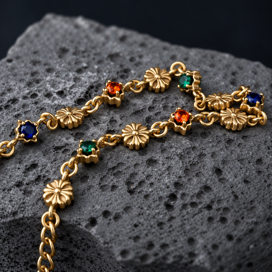 The Gothic Treasury / Antiqued Multicoloured Gemstone Cross Chain Bracelet