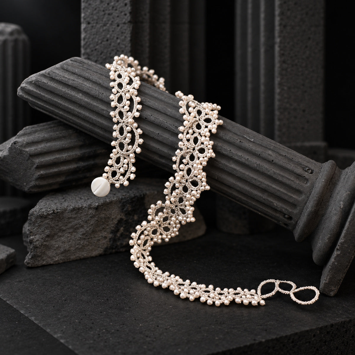 HCNE009 silver woven pearl necklace second view