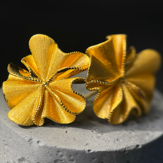 The Golden Sunburst Bloom / Textured Floral Fan Statement Earrings