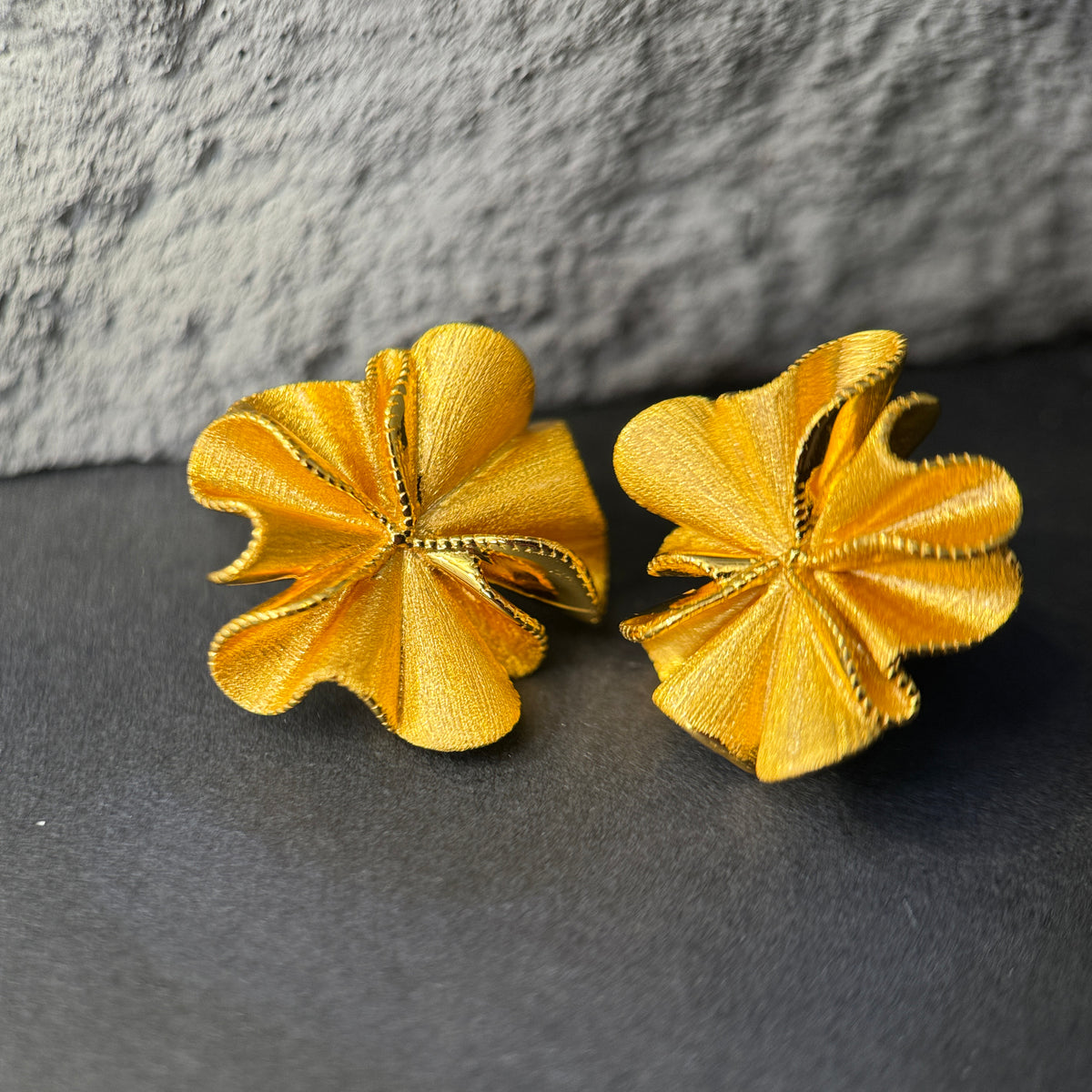 The Golden Sunburst Bloom / Textured Floral Fan Statement Earrings