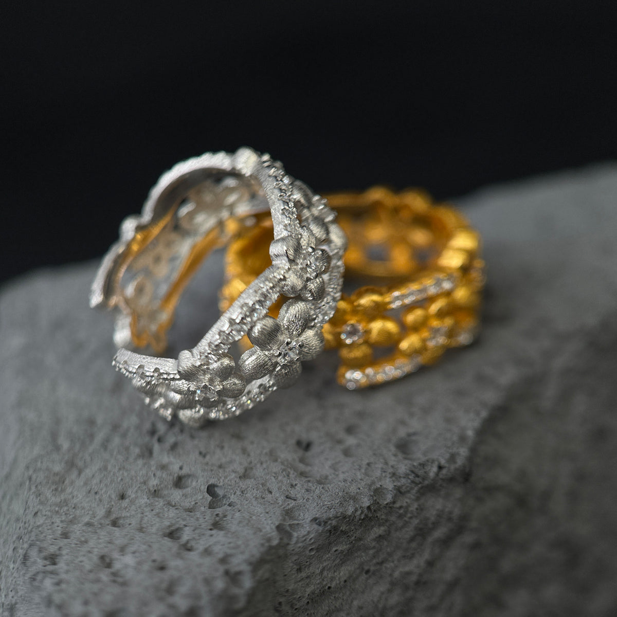The Silver Moonlight Blossom / Floral Vine Openwork Ring