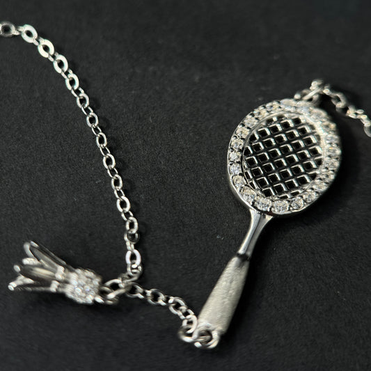 The Silver Badminton Racket & Shuttlecock / Pavé Sports Charm Bracelet