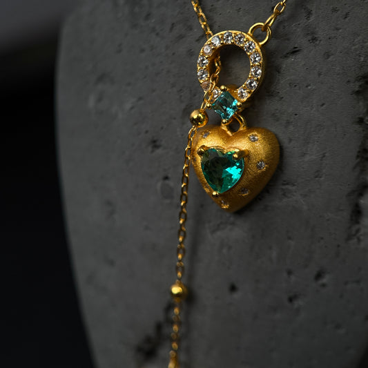 The Golden Sparkling Aquamarine Heart Toggle Necklace