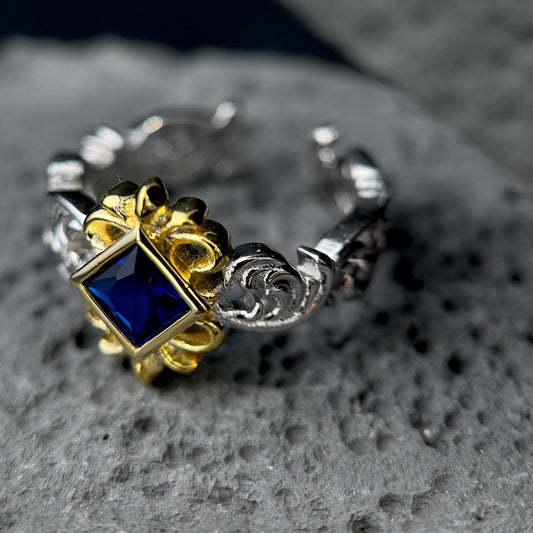 The Baroque Royal Sapphire / Vintage Two-Tone Crown Statement Ring