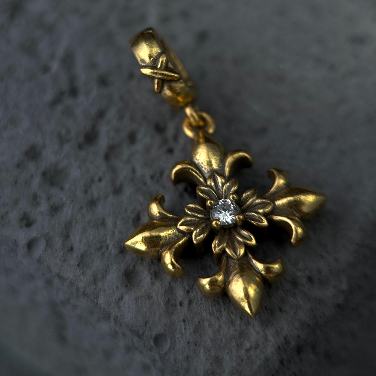 The Gothic Fleur-de-Lis Cross / Vintage Diamond Emblem Pendant