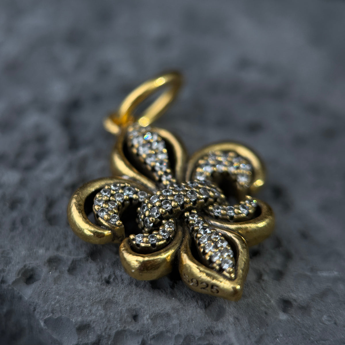 The Gothic Fleur-de-Lis / Antiqued Gold Pavé Royal Emblem Pendant