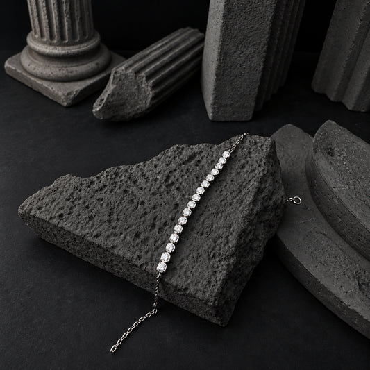 YYBR009 silver all clear white bracelet front view