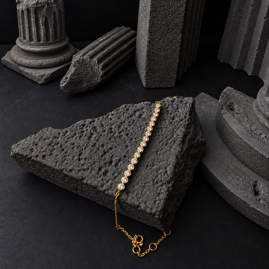 YYBR010 yellow gold all clear white bracelet front view
