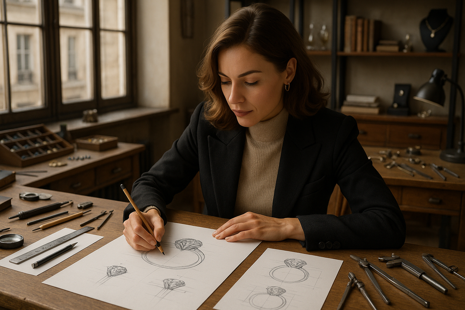 an europe artist designer is designing a diamond ring