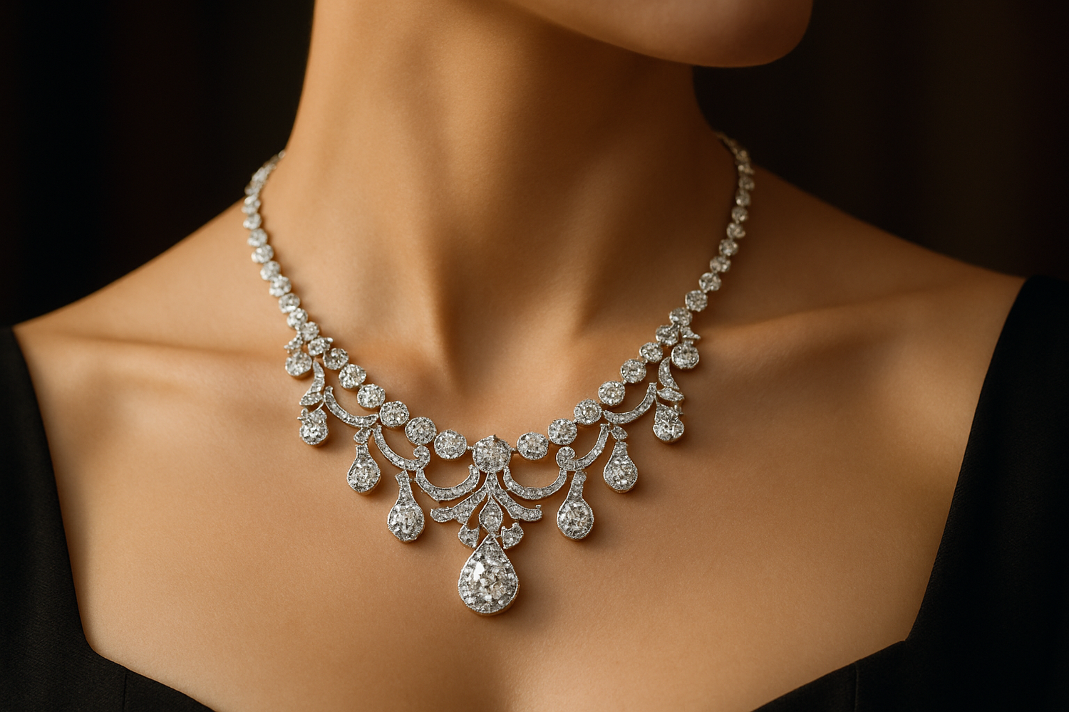 europe diamond necklace on a lady neck