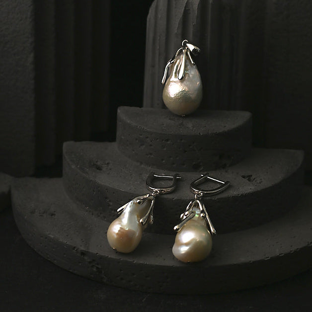 The Aurelia Branching Baroque / Sculptural Tendril Pearl Drop Earrings