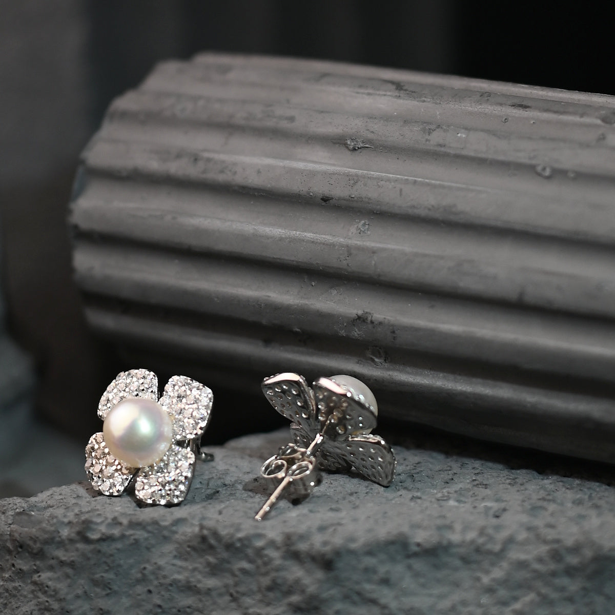 The Aurelia Four-Leaf Clover Pavé / Botanical Pearl Stud Earrings