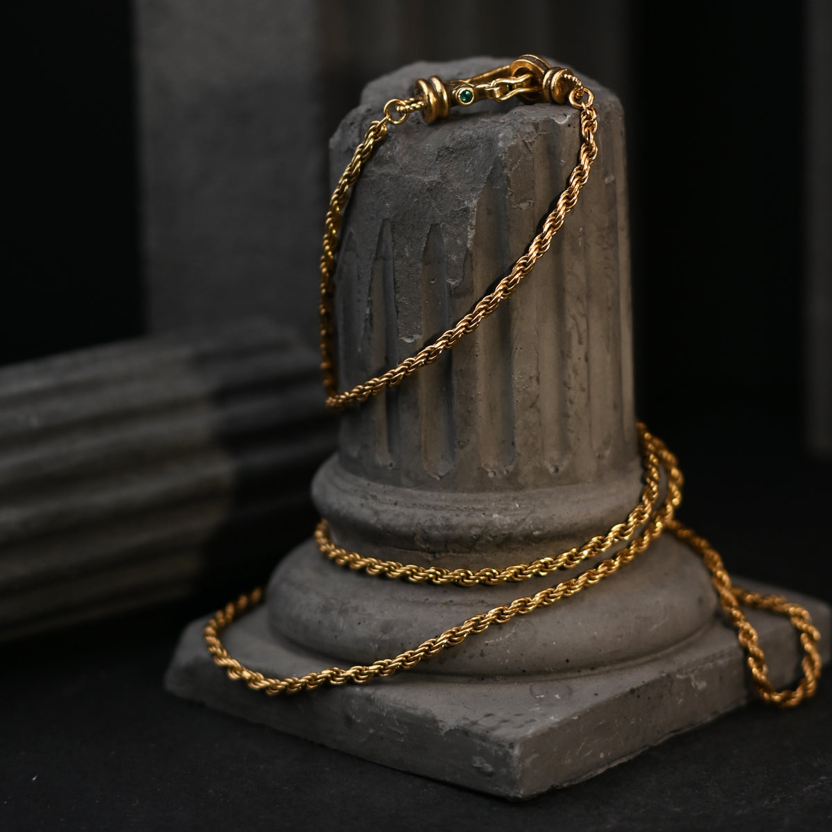 The Vintage Nautical Shackle / Emerald Accent Gold Rope Chain Necklace
