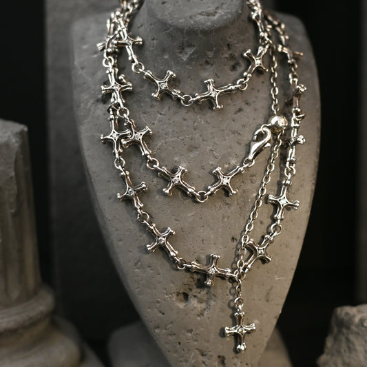 The Gothic Solitaire Station Cross / Antiqued Silver Y-Lariat Chain Necklace
