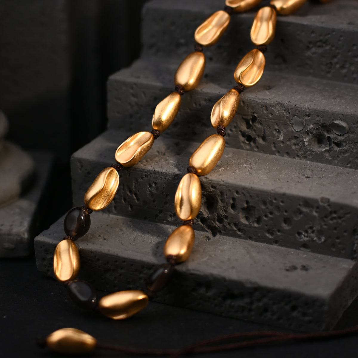 The Golden Coffee Bean & Smoky Quartz Necklace