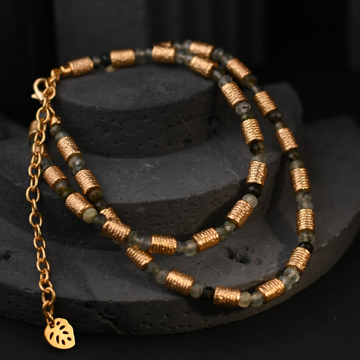 The Ribbed Gold & Green Tourmaline Necklace