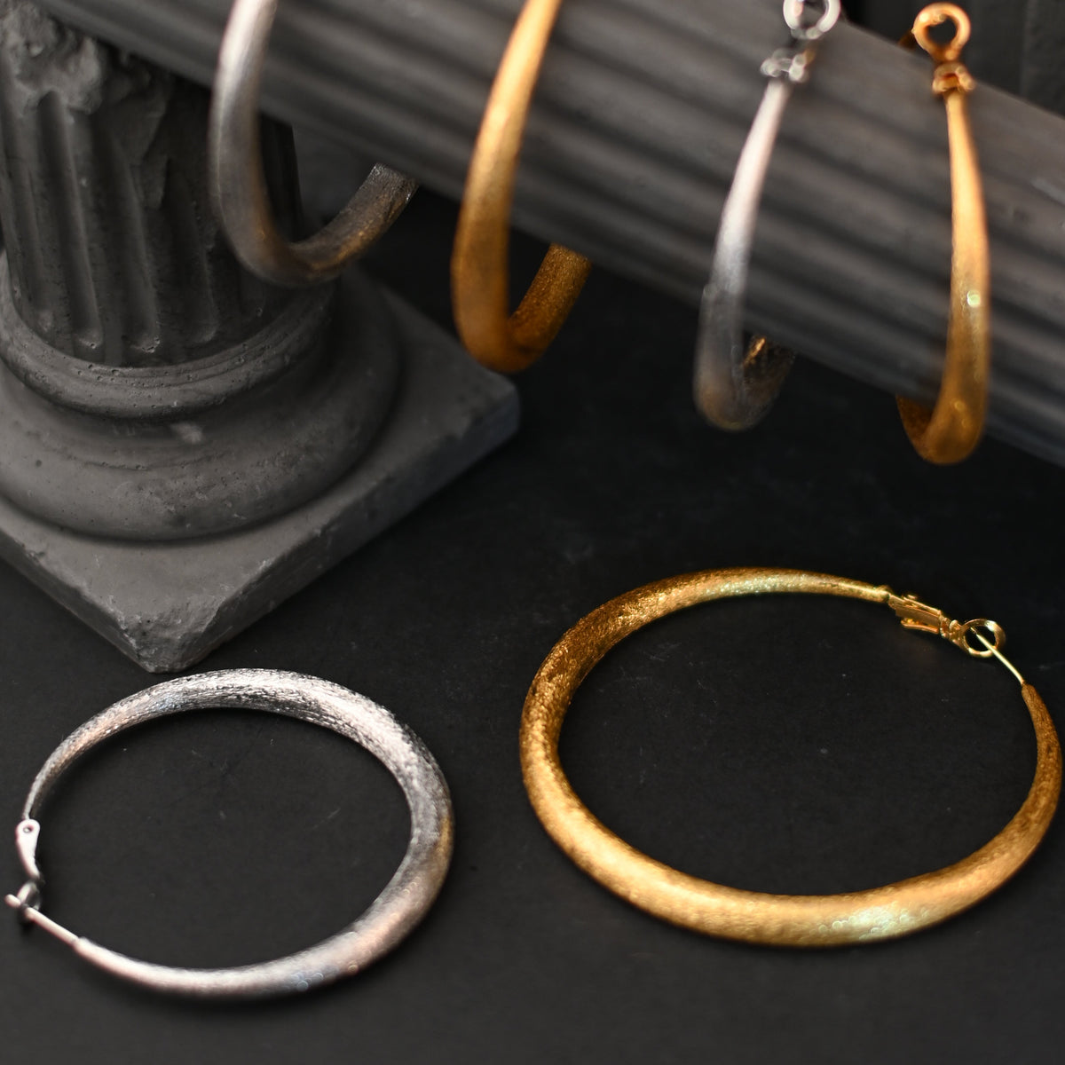 The Aurelia Sculptural Contour Brushed Hoop Earrings in Bright Silver - Small (5cm)