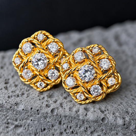 The Golden Vintage Lattice / Sunlit Weave Cluster Stud Earrings