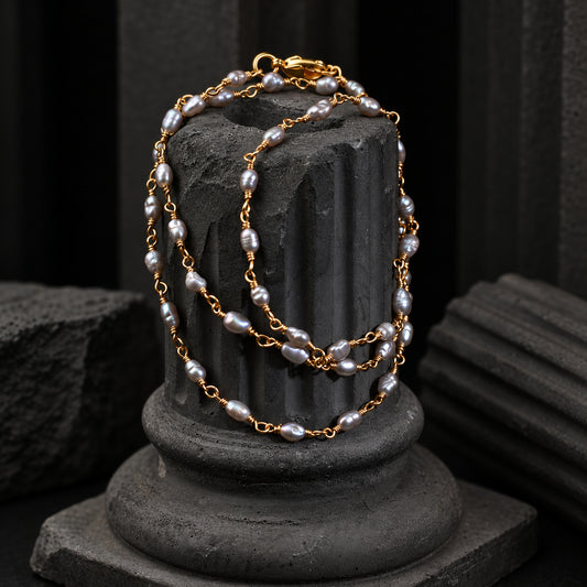 HCNE006 gray pearl necklace front view
