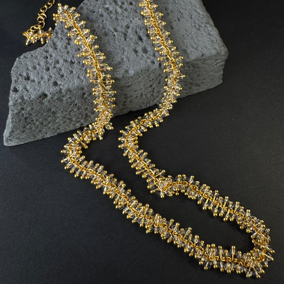 The Crystal Vine / Golden Frost Woven Necklace