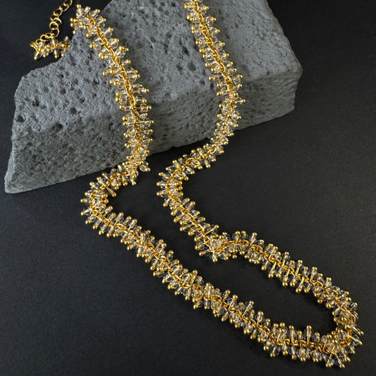 The Crystal Vine / Golden Frost Woven Necklace