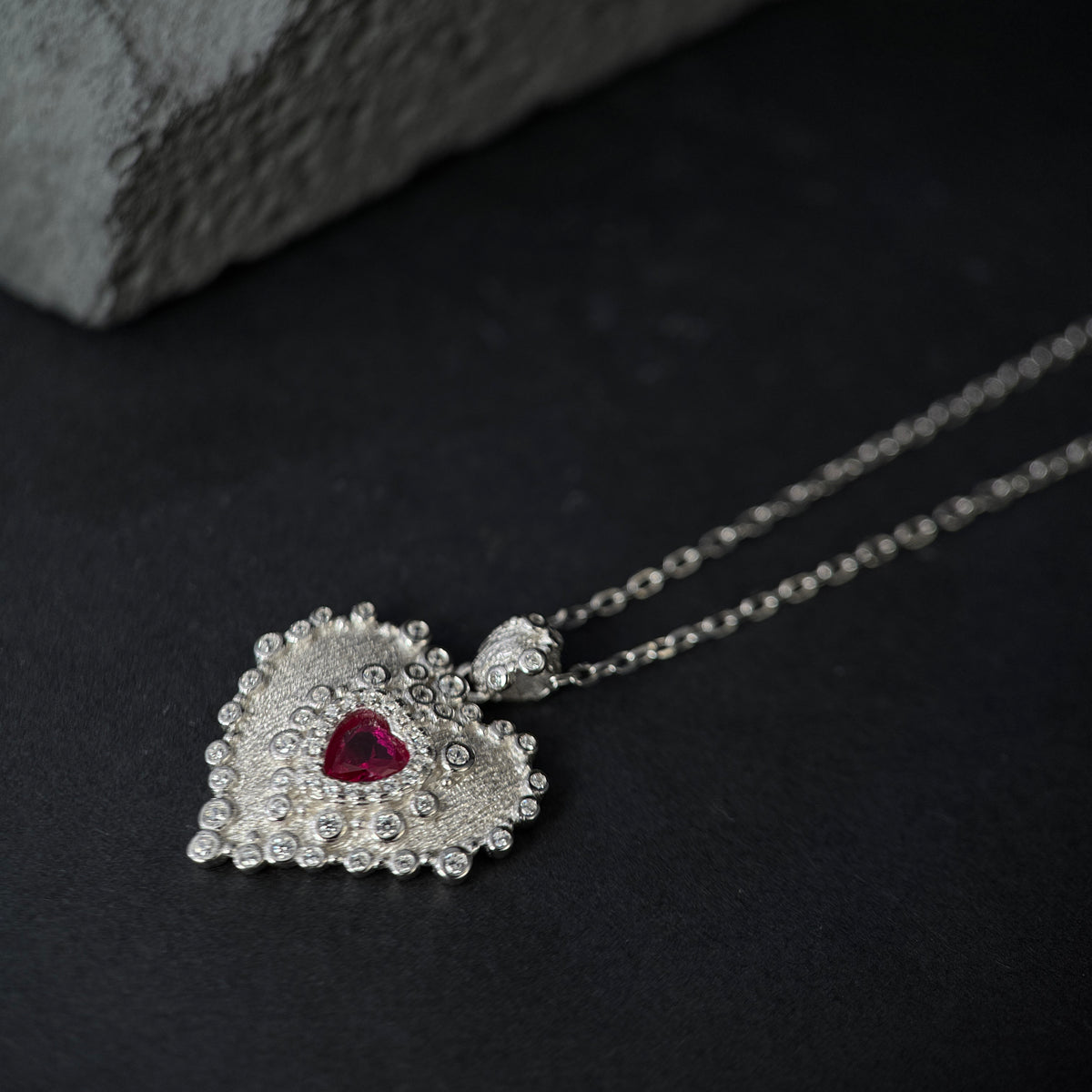 The Textured Ruby Heart Statement Necklace