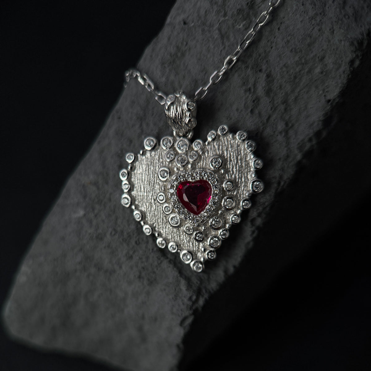 The Textured Ruby Heart Statement Necklace