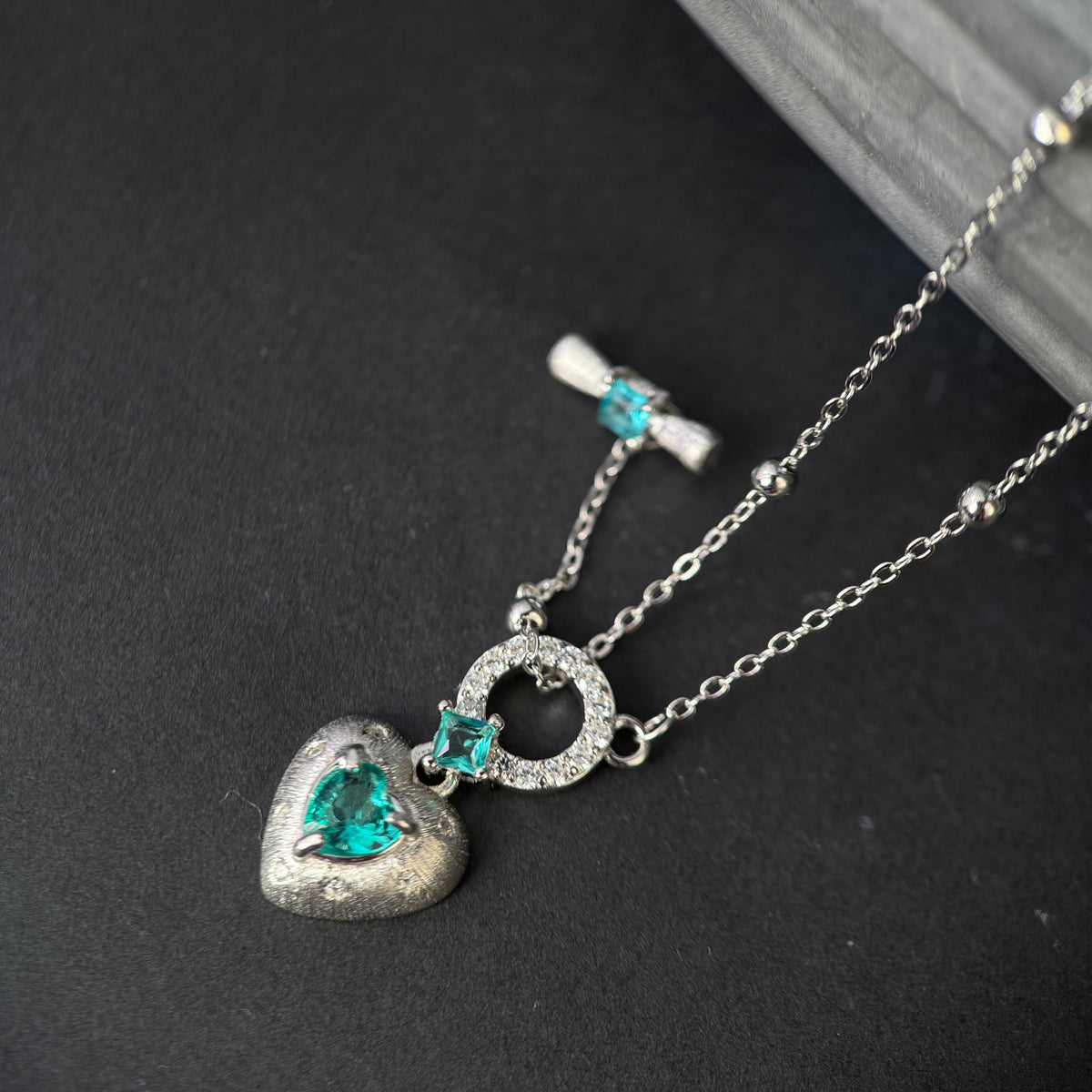 The Sparkling Aquamarine Heart Toggle Necklace