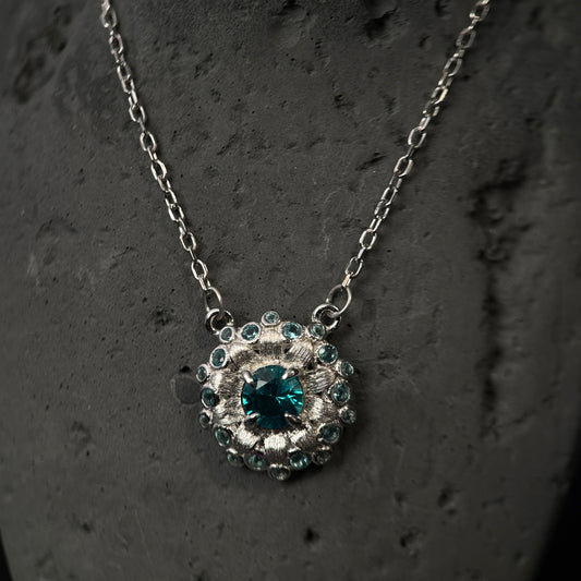 Moonlight Solar Bloom / Textured Teal Tourmaline Medallion Necklace