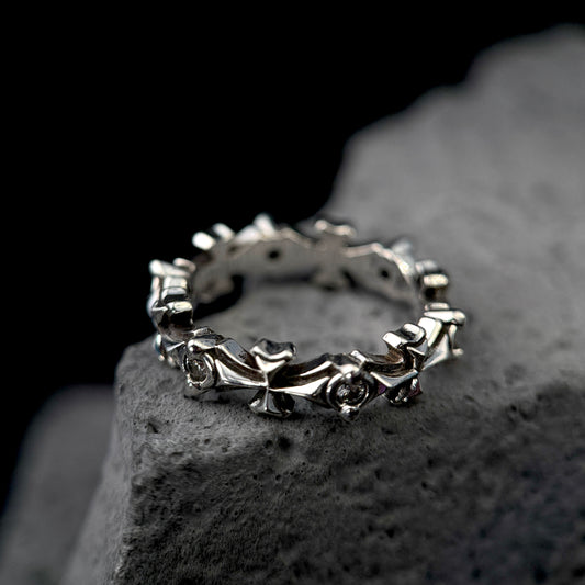 The Gothic Cross / Antiqued Silver Eternity Cross Band Ring