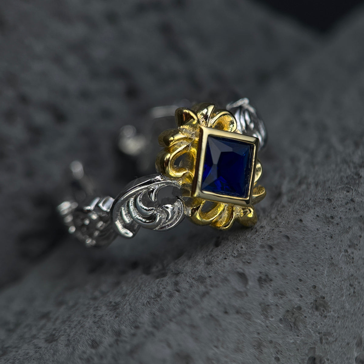 The Baroque Royal Sapphire / Vintage Two-Tone Crown Statement Ring