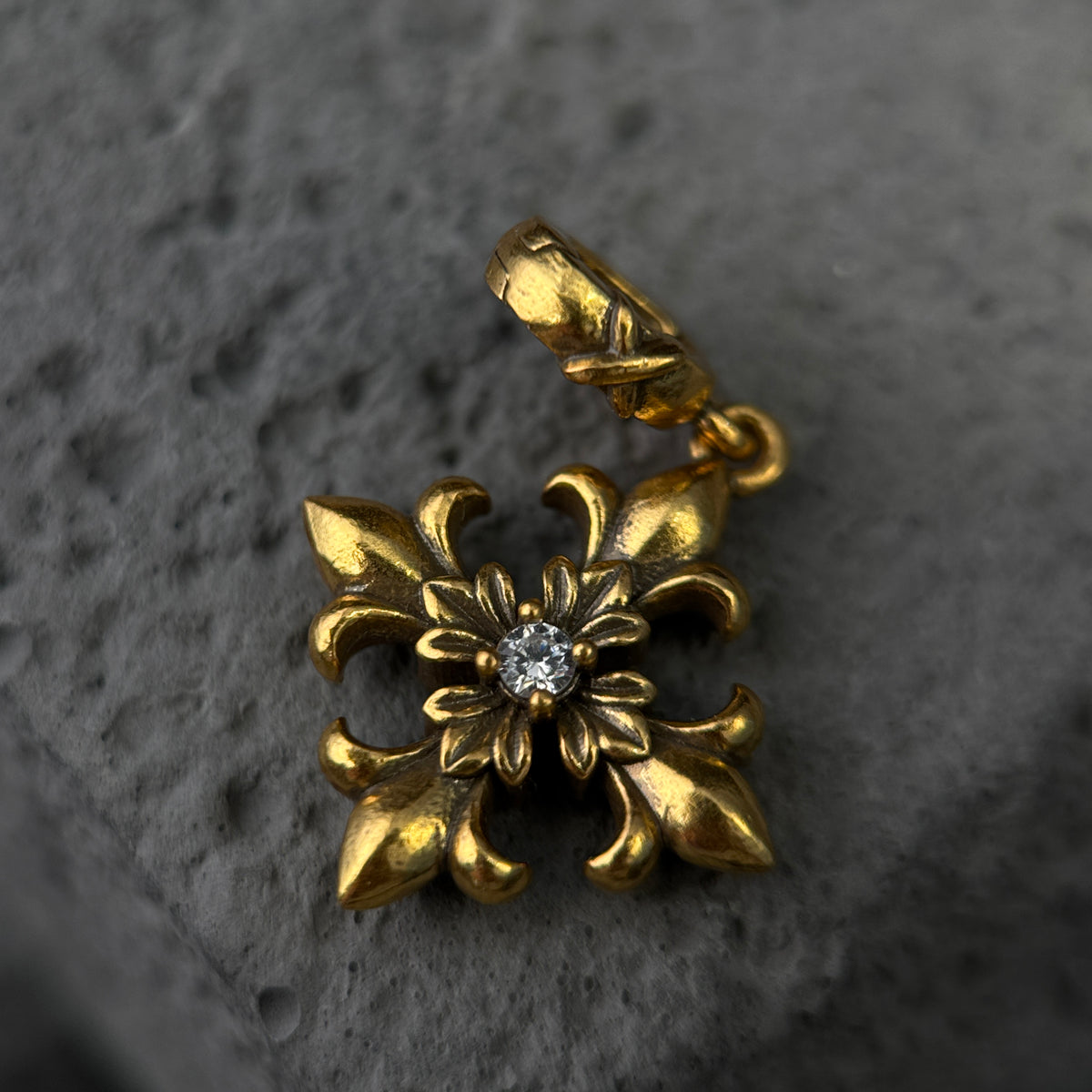 The Gothic Fleur-de-Lis Cross / Vintage Diamond Emblem Pendant