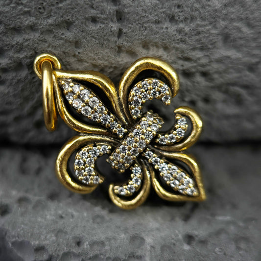 The Gothic Fleur-de-Lis / Antiqued Gold Pavé Royal Emblem Pendant