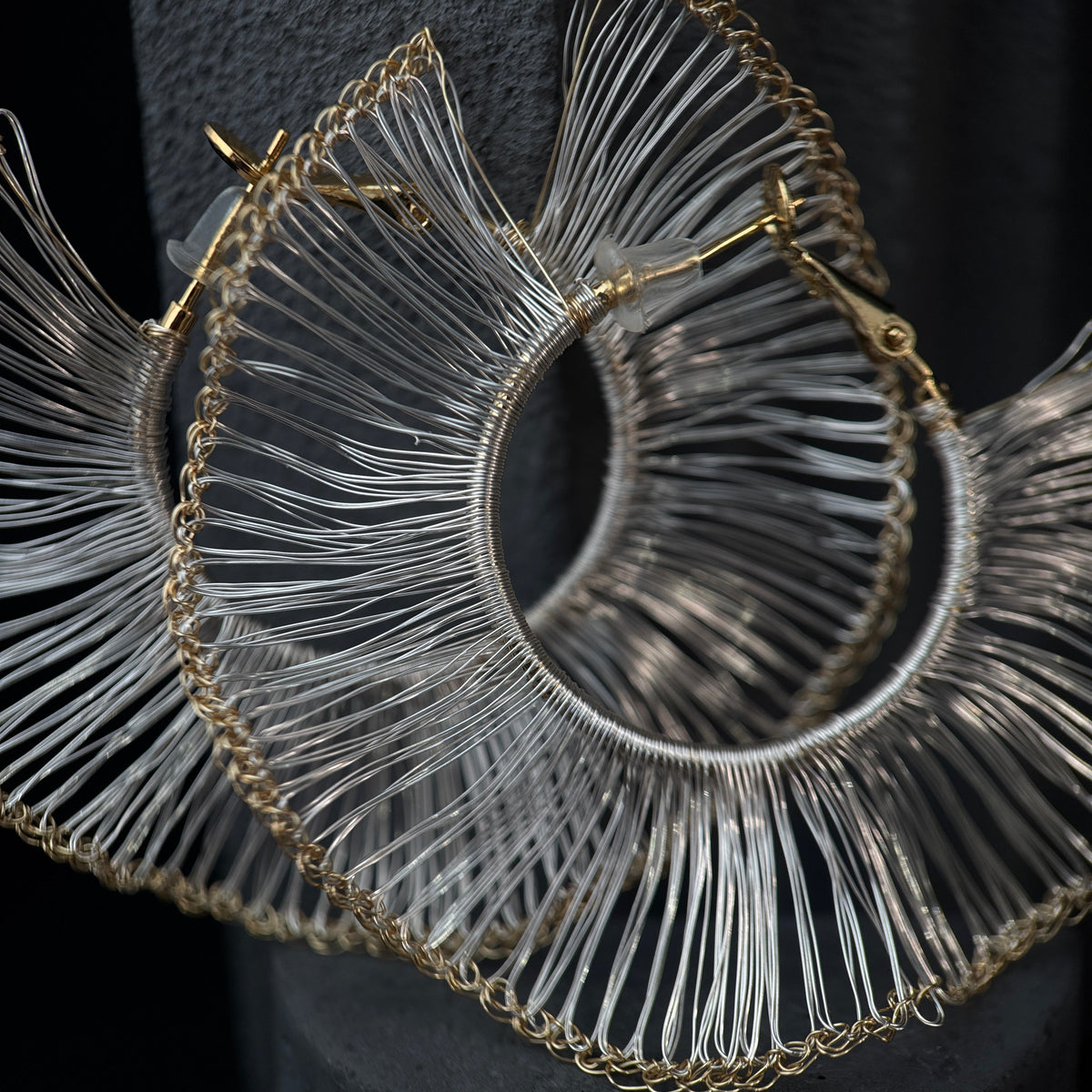 The Aurelia Translucent Silken Feather / Heavy 22K Gold Handmade Statement Hoop Earrings (6cm)