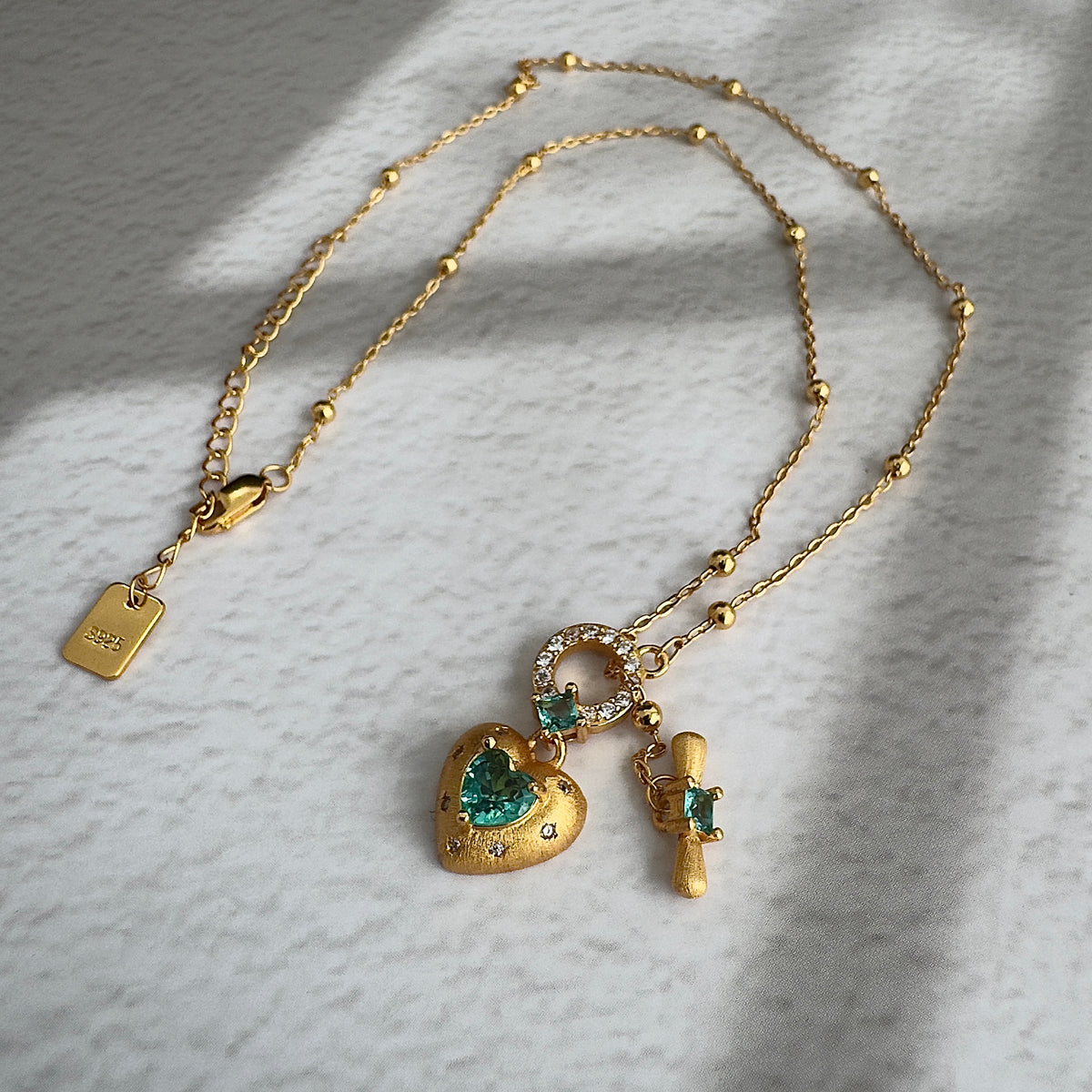 The Golden Sparkling Aquamarine Heart Toggle Necklace