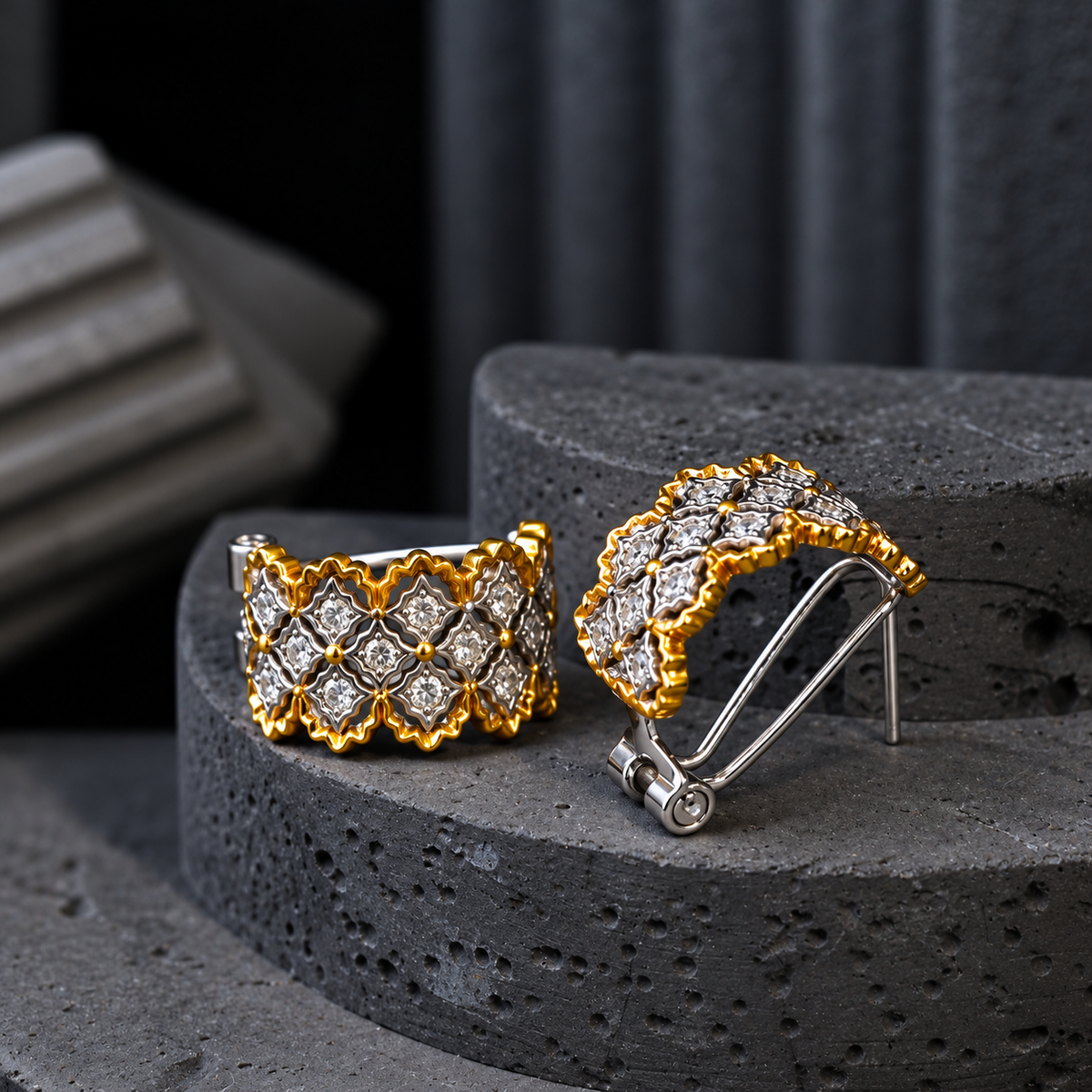 The Byzantine Lace / Two-Tone Renaissance Hoop Earrings