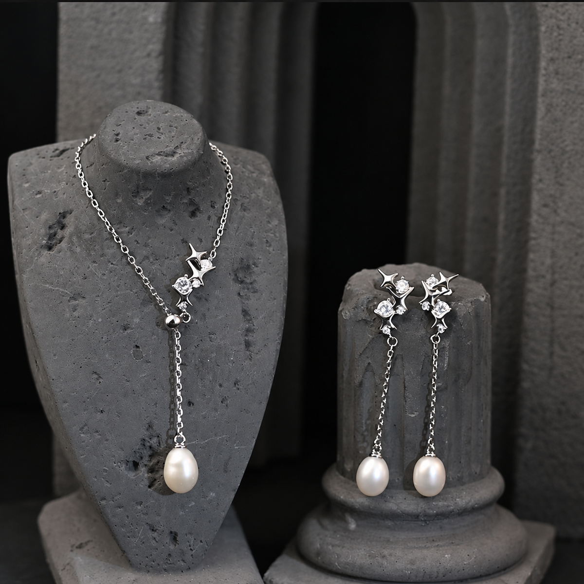 The Astraia Celestial Starburst / Radiant Pearl Y-Drop Necklace