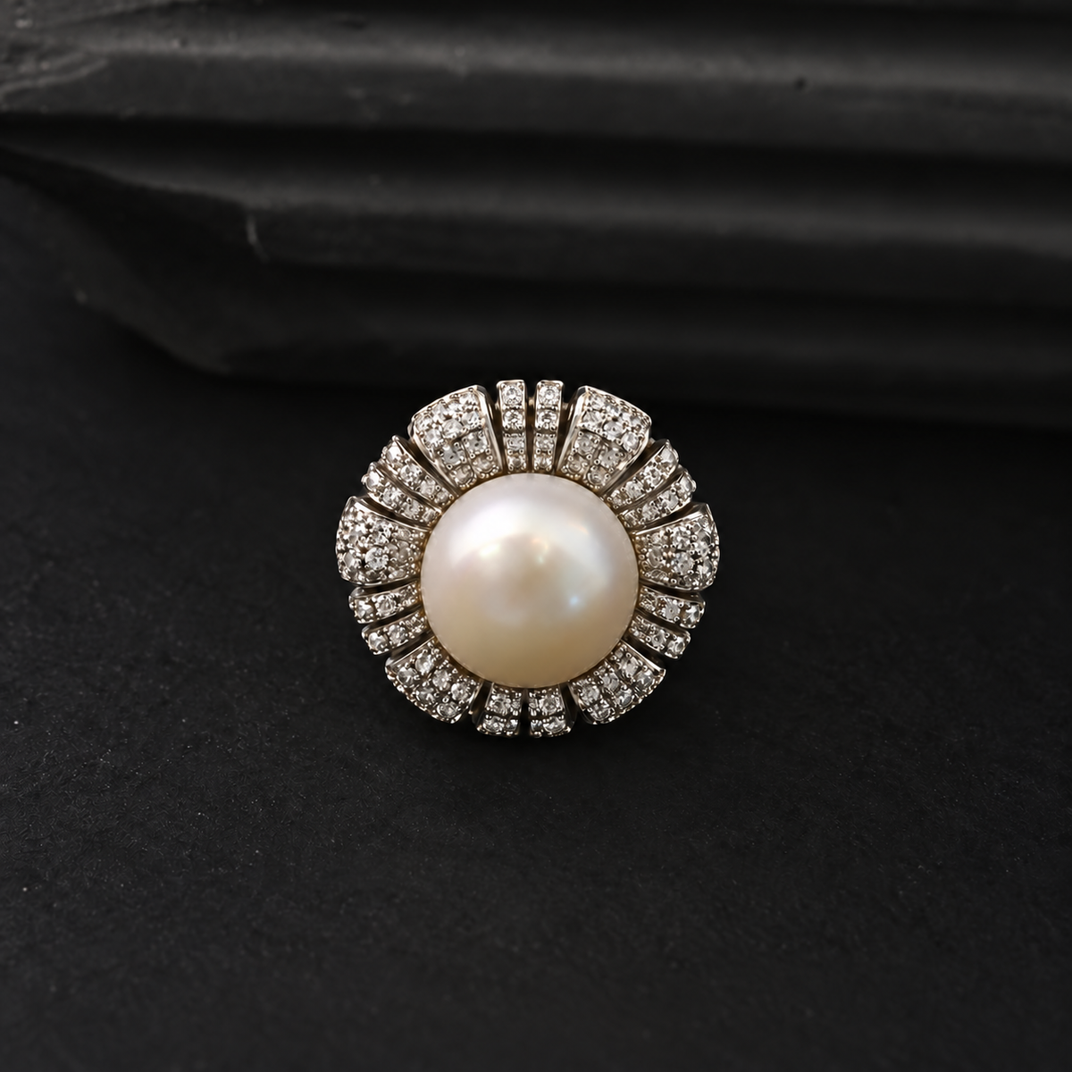 The Aurelia Petal Pavé / Sculpted Botanical Pearl Pendant