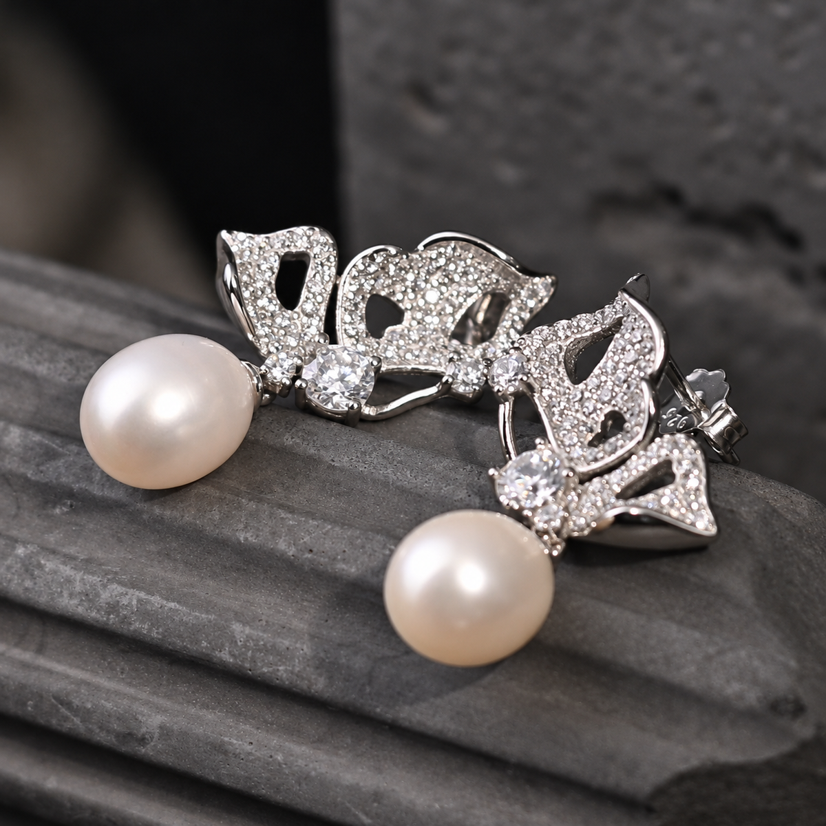 The Aurelia Enchanted Butterfly / Filigree Diamond & Teardrop Pearl Drop Earrings