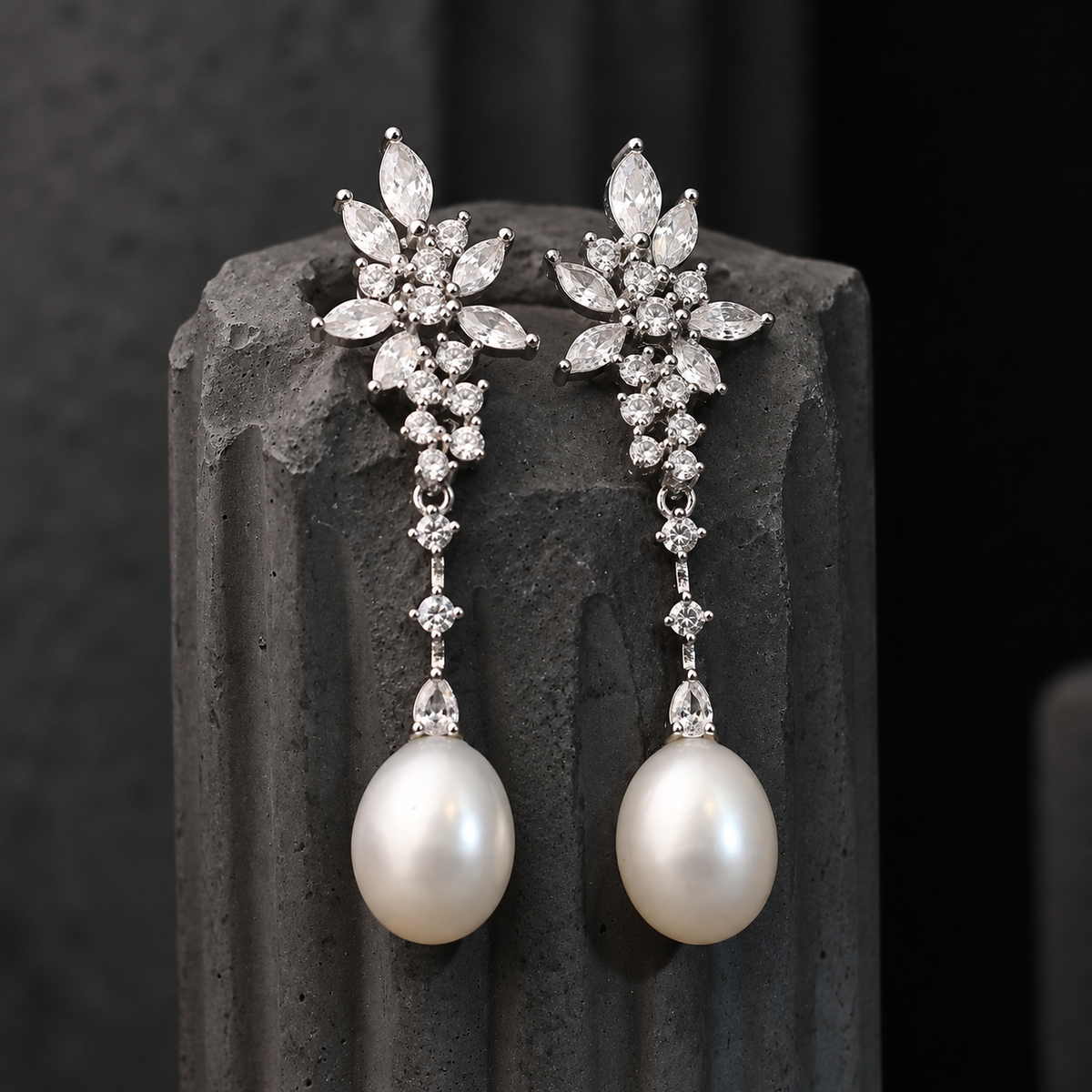 The Aurelia Floral Cascade / Marquise Cluster & Teardrop Pearl Long Drop Earrings