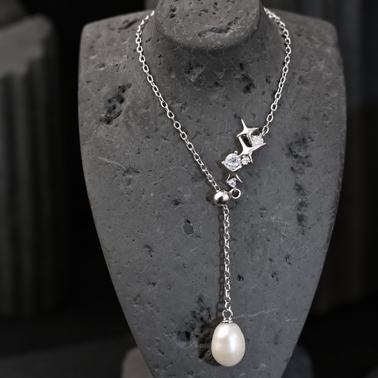 The Astraia Celestial Starburst / Radiant Pearl Y-Drop Necklace