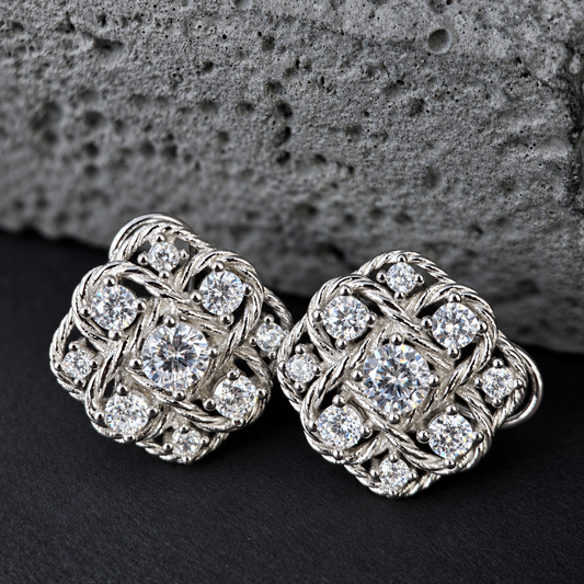 The Silver Vintage Lattice / Moonlight Weave Cluster Stud Earrings