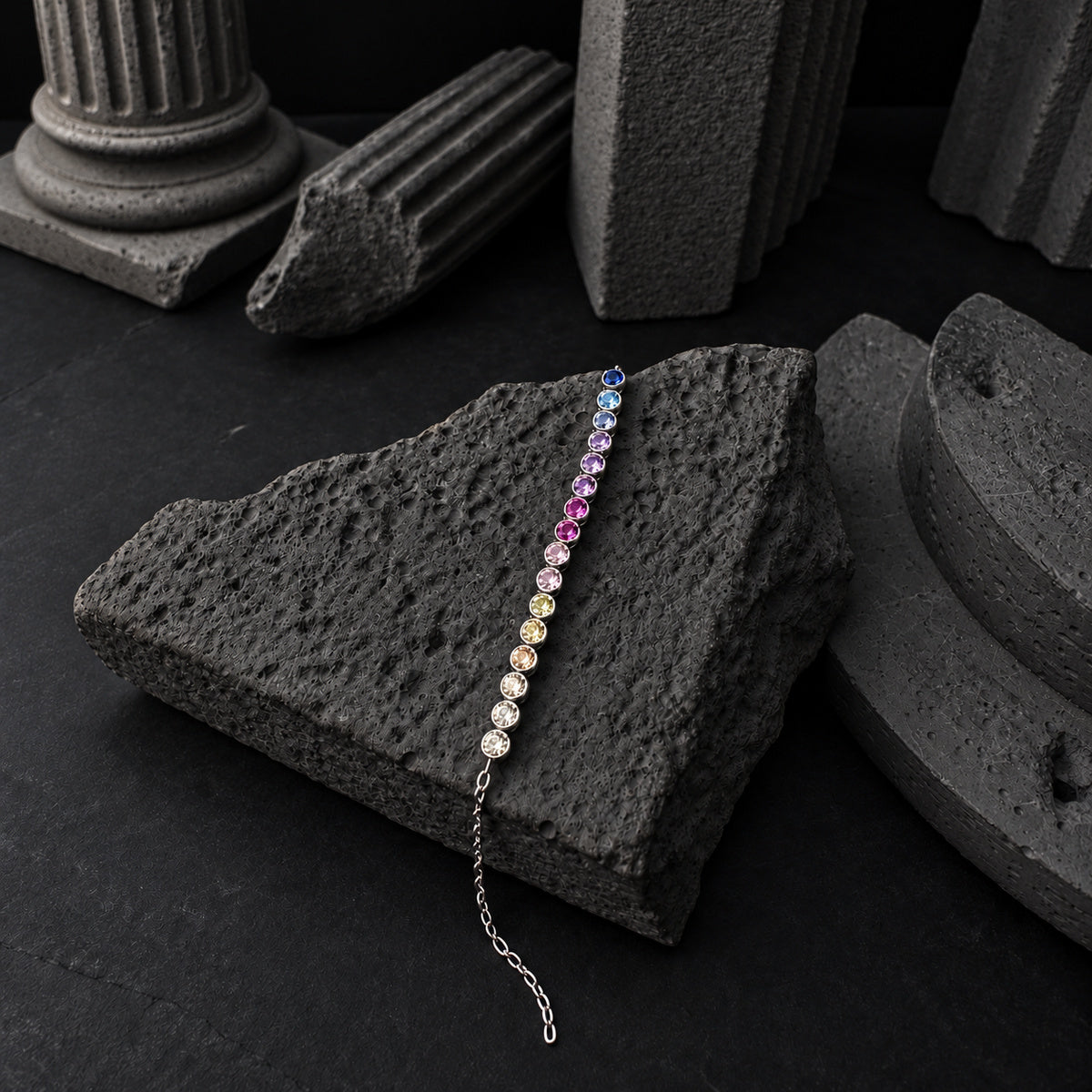 YYBR001 silver rainbow multicolor bracelet front view